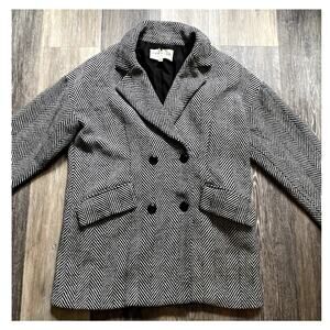 Promesa Herringbone Tweed Pea Coat Small 90s Retro Academia Preppy Scandi Winter